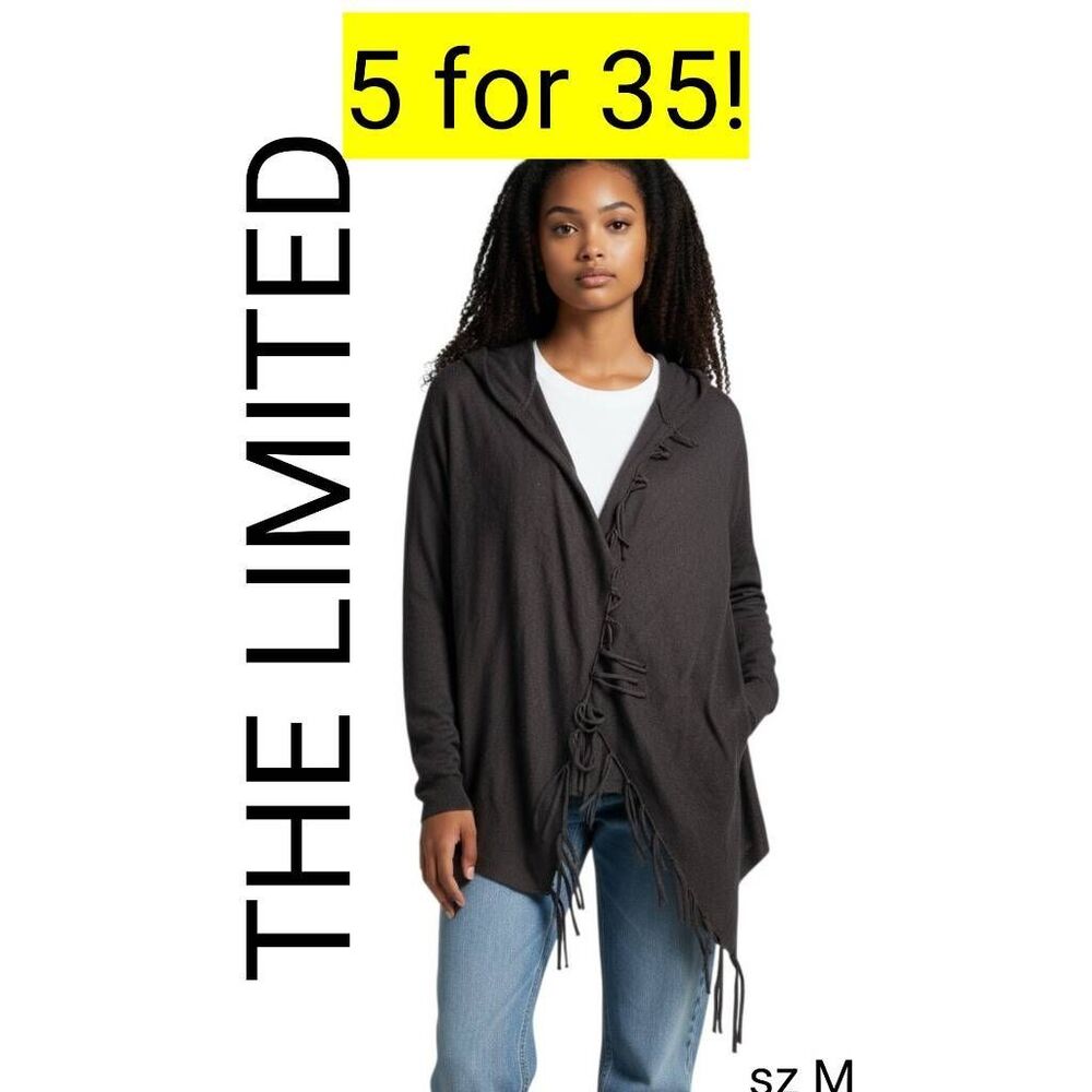 The Limited Black Fringe Sweater Wrap Poncho Top SALE!